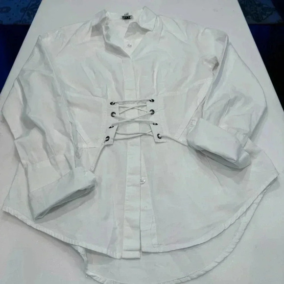 Dizzy Lizzy Women’s White Button Down Shirt Corset Style Waist Sz Small - Picture 7 of 10